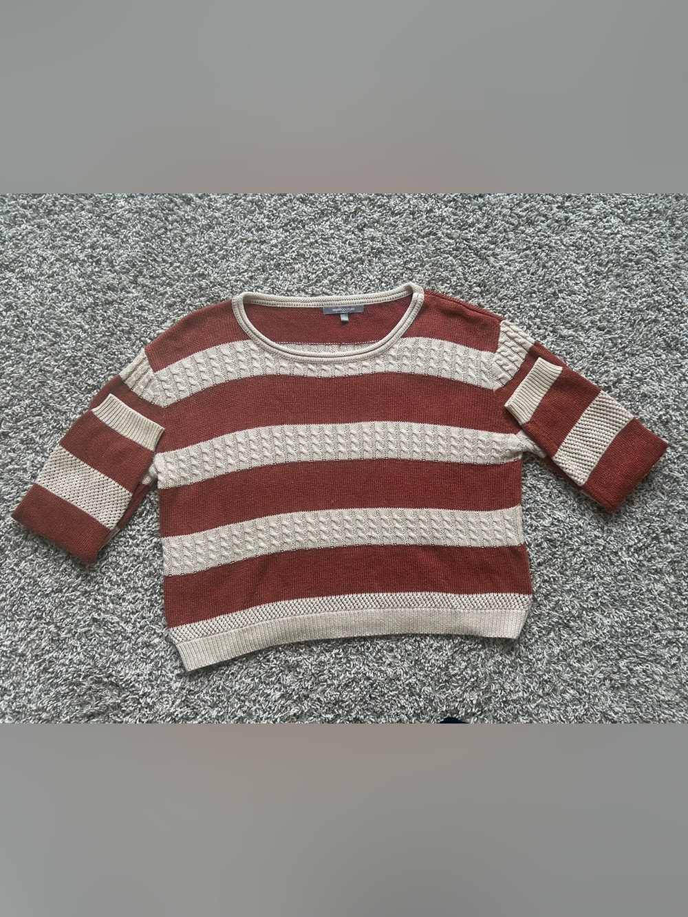 WOW couture Striped Crew Sweater in Rust and Cream Size Large